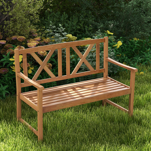2-Person Wood Outdoor Bench with Cozy Armrest and Backrest - Tampa Home & Garden Store
