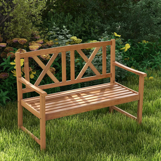 2-Person Wood Outdoor Bench with Cozy Armrest and Backrest - Tampa Home & Garden Store