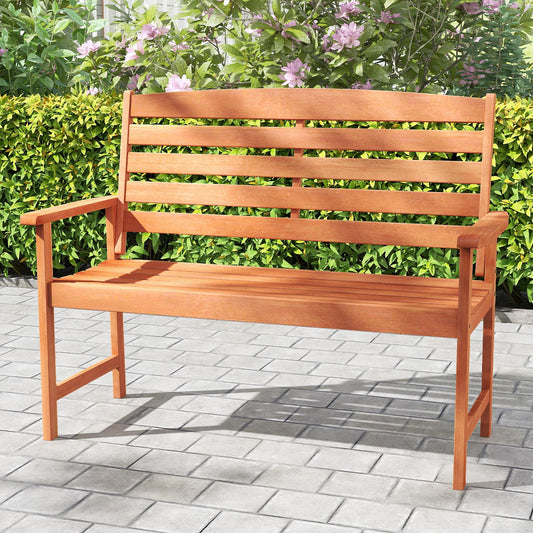 2-Person Wooden Garden Bench with Slatted Backrest and Comfortable Armrests - Tampa Home & Garden Store