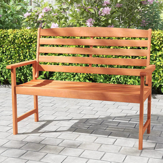 2-Person Wooden Garden Bench with Slatted Backrest and Comfortable Armrests - Tampa Home & Garden Store