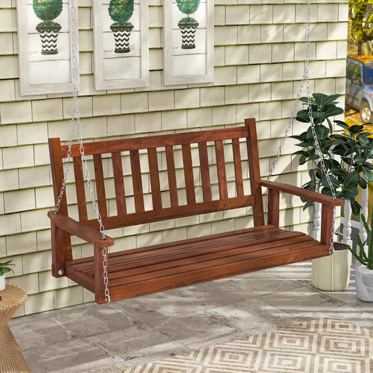 2-Person Wooden Outdoor Porch Swing with 500 lbs Weight Capacity-Brown - Tampa Home & Garden Store