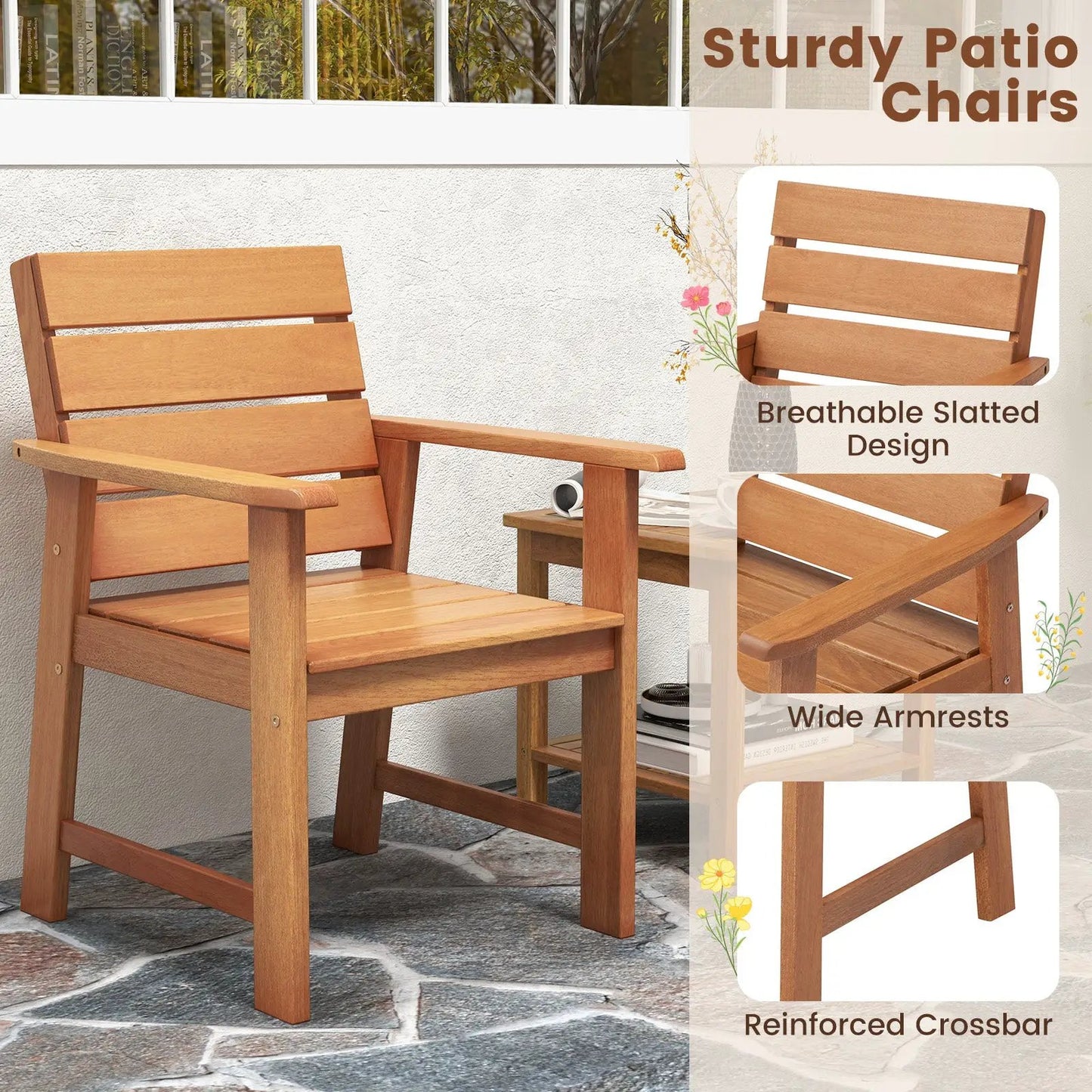Patio hardwood chairs 2-piece set with slatted seats in natural wood by DirectDeals on Tampa Home & Garden Store