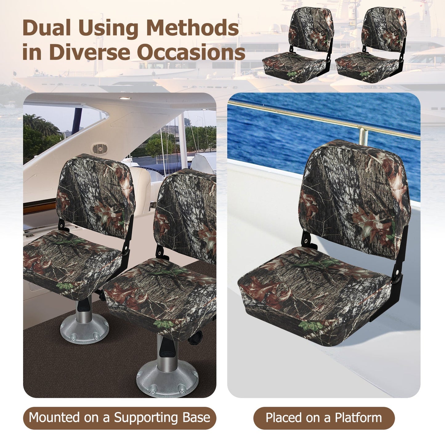 DirectDeals Camouflage 2-Piece Folding Boat Seat Set with sponge padding mounted on base on Tampa Home & Garden Store