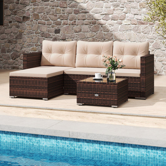 4 Seats Outdoor Wicker Furniture Set with Tempered Glass Coffee Table and Soft Cushions-Beige - Tampa Home & Garden Store