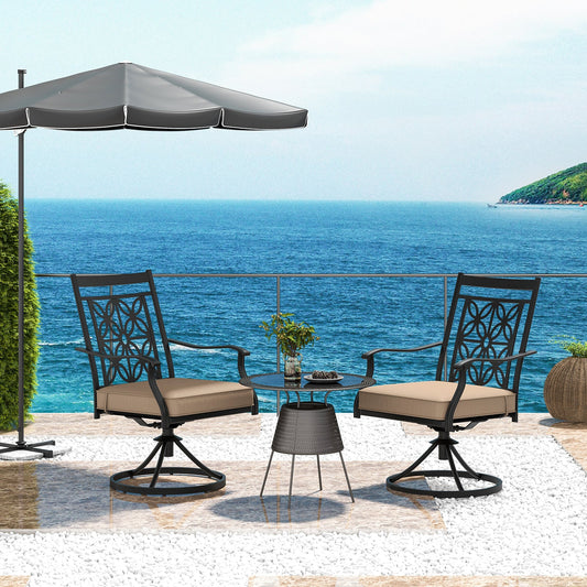 2 Pieces Patio Swivel Chairs with Blossom Pattern Backrest and Cushions-Black - Tampa Home & Garden Store