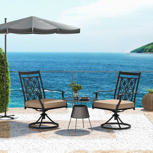 2 Pieces Patio Swivel Chairs with Blossom Pattern Backrest and Cushions-Black - Tampa Home & Garden Store