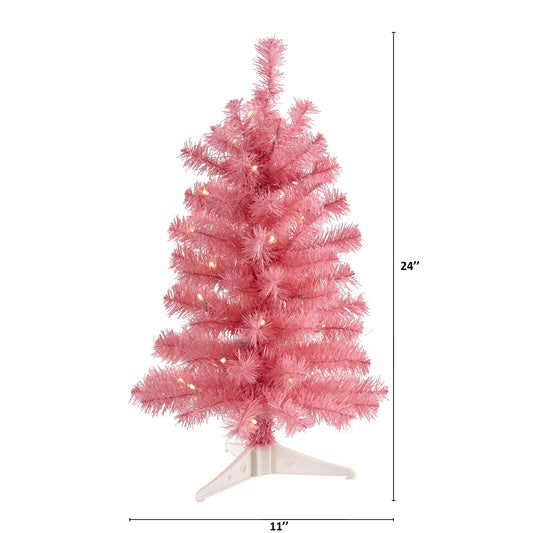 2’ Pink Artificial Christmas Tree with 35 LED Lights and 72 Bendable Branches - Tampa Home & Garden Store