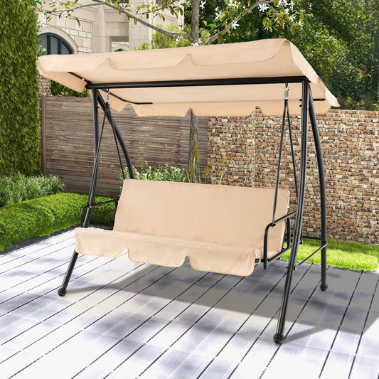 2-Seat Outdoor Convertible Swing Chair with Flat Bed and Adjustable Canopy-Beige - Tampa Home & Garden Store