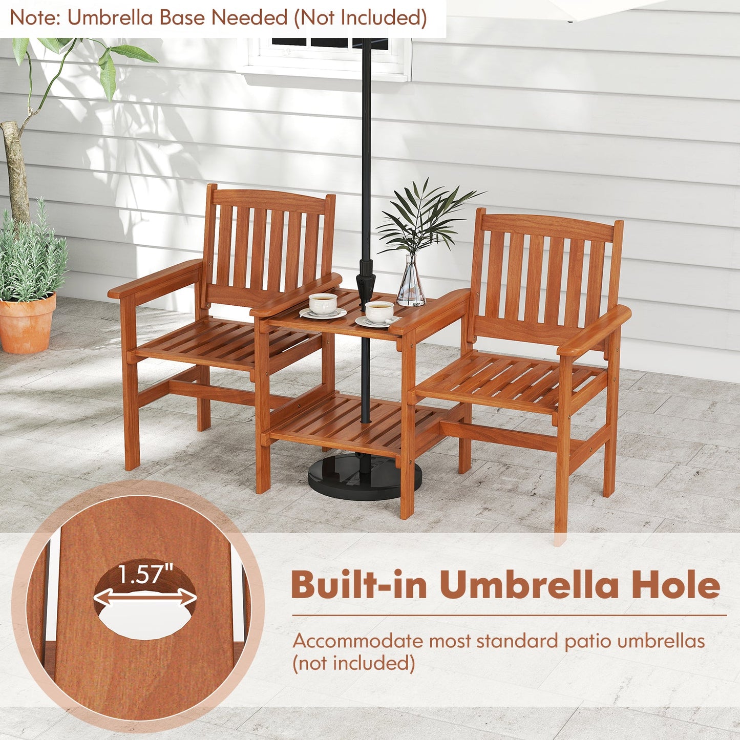 2-Seater Outdoor Patio Furniture Set with 1.57 Inch Umbrella Hole - Tampa Home & Garden Store