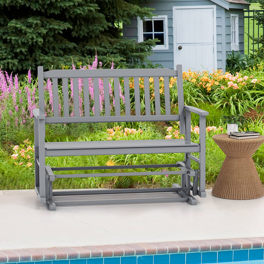 2 Seats Outdoor Glider Bench with Armrests and Slatted Seat-Gray - Tampa Home & Garden Store