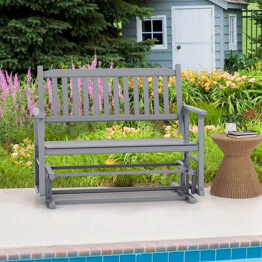 2 Seats Outdoor Glider Bench with Armrests and Slatted Seat-Gray - Tampa Home & Garden Store