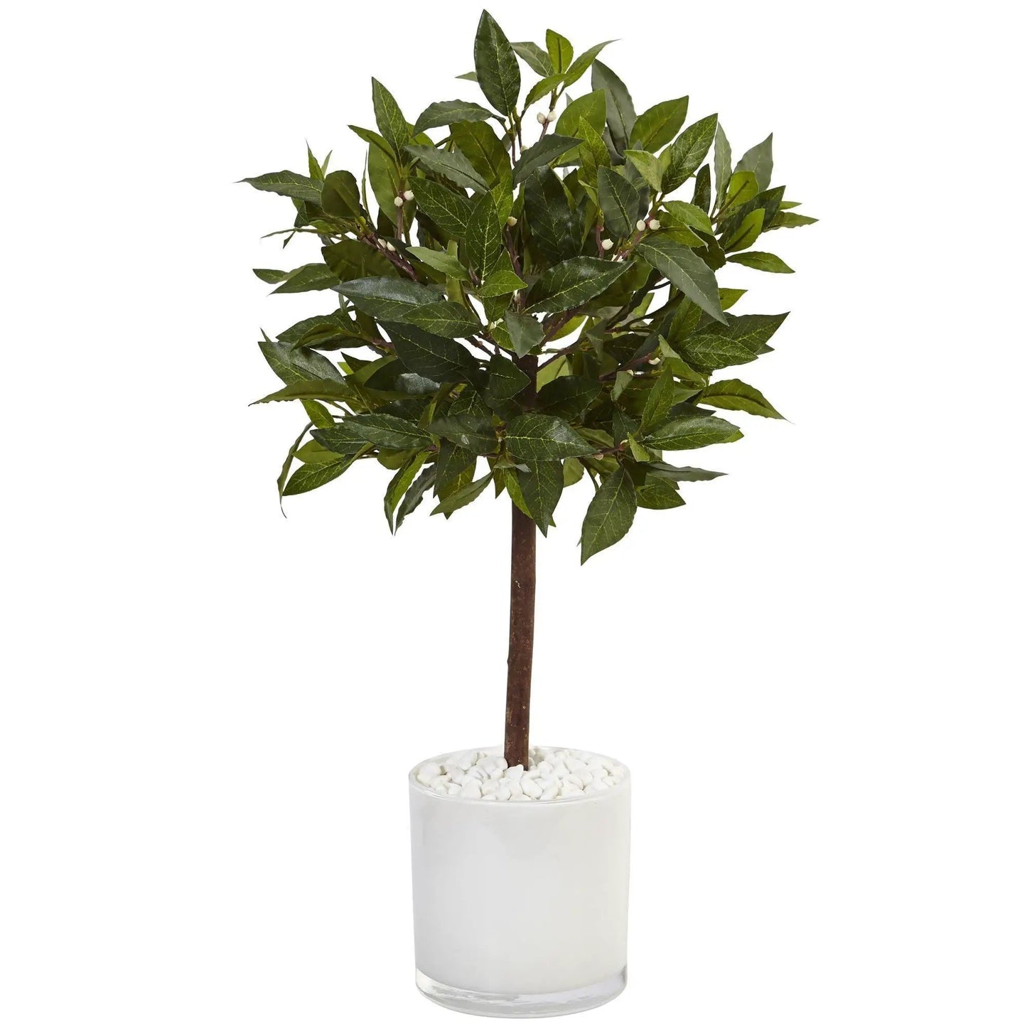 Faux Sweet Bay Tree in White Glossy Cylinder, Nearly Natural artificial plant with green leaves on Tampa Home & Garden Store