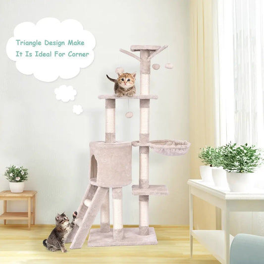 56 Inch Cat Play Tree with Scratching Posts plush and sisal posts, condo and platforms, 2 kittens on Tampa Home & Garden Store