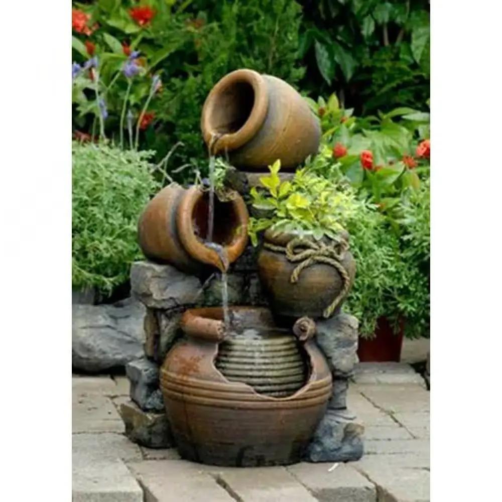 2-in-1 Outdoor Polyresin 15-Gallon Pouring Pots Water Fountain Planter - Tampa Home & Garden Store