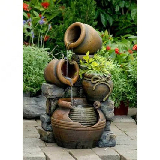 2-in-1 Outdoor Polyresin 15-Gallon Pouring Pots Water Fountain Planter - Tampa Home & Garden Store