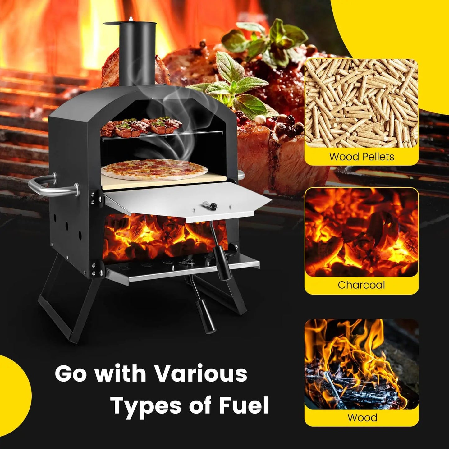 Outdoor Pizza Oven with folding legs and metal side handles, black finish on Tampa Home & Garden Store