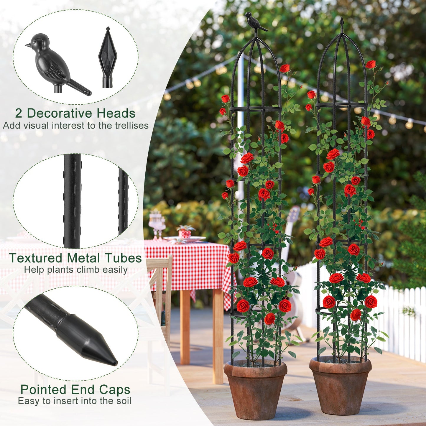 Two-Pack black garden obelisk trellises by DirectDeals with textured metal tubes on Tampa Home & Garden Store