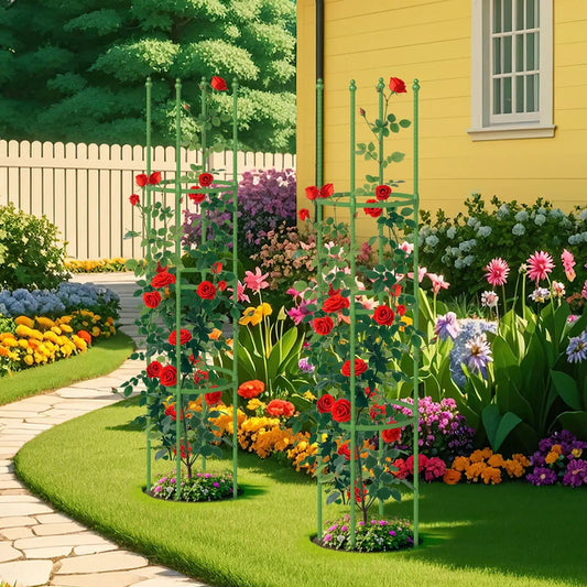 2-pack DirectDeals adjustable tomato cage trellises in green with red roses on Tampa Home & Garden Store