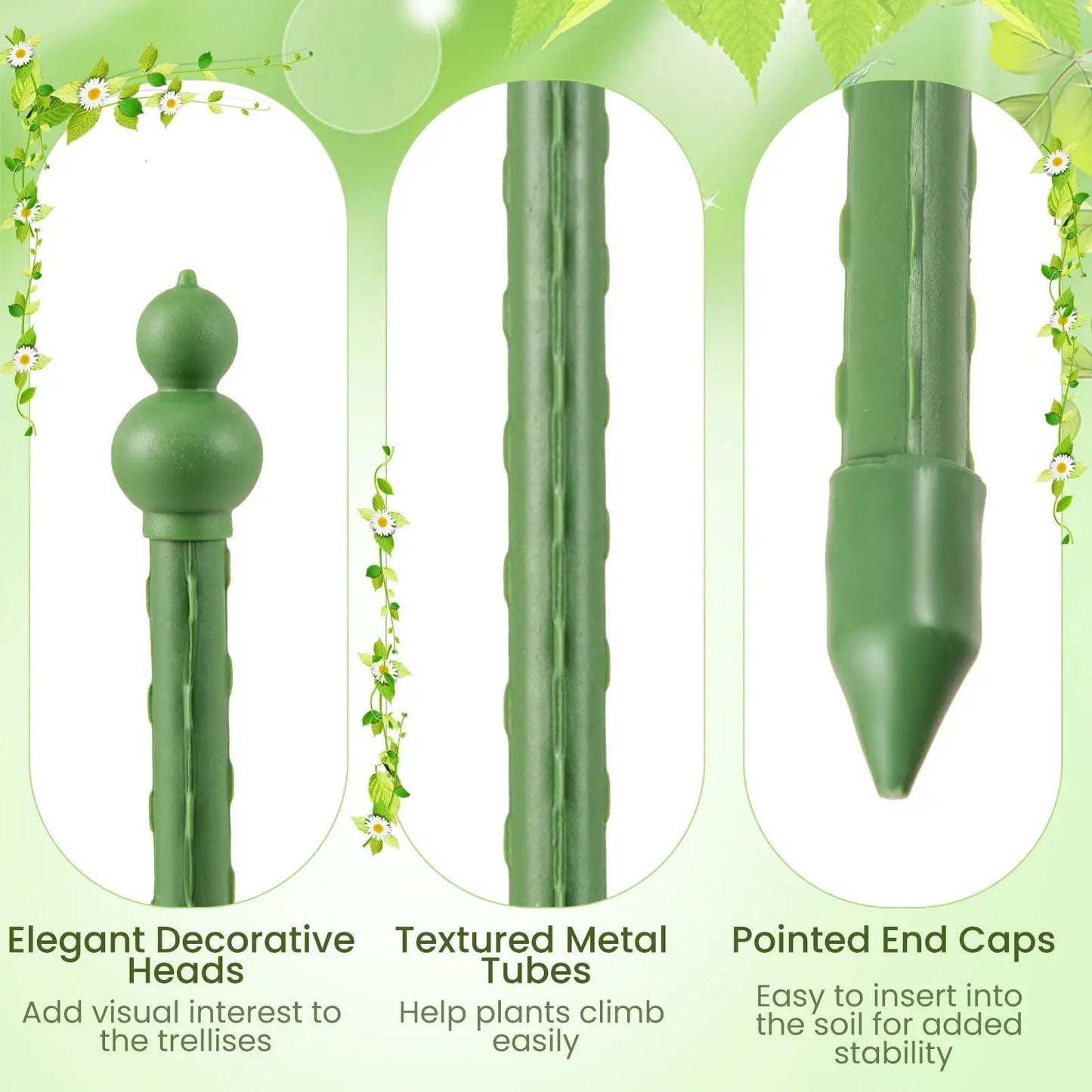 2-Pack garden trellis tomato cage set adjustable green with textured metal tubes on Tampa Home & Garden Store