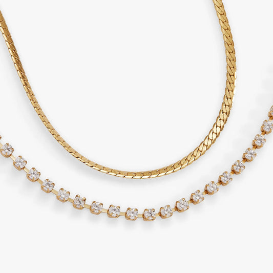 Double Strand Crystal Tennis Chain Bracelet gold-tone with round-cut clear stones on Tampa Home & Garden Store