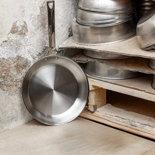 Two stainless steel frying pans set CRISTEL USA polished cookware on Tampa Home & Garden Store