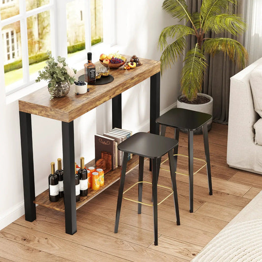 2-Tier Home Bar Table with Open Shelves and Storage for Home Kitchen Living Room Pub-Rustic Brown - Tampa Home & Garden Store