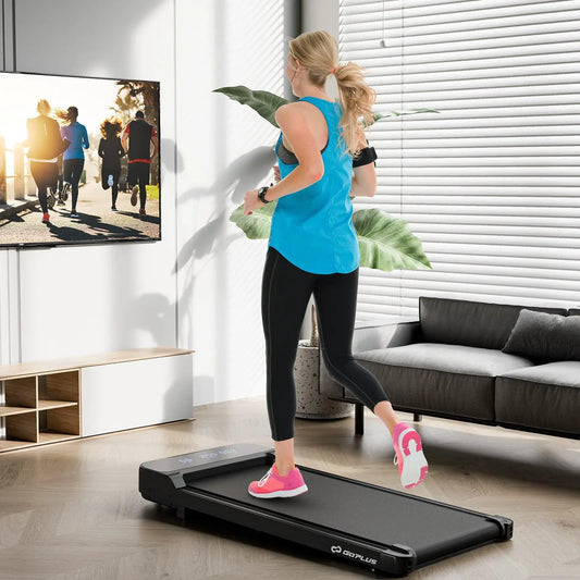 2.5HP under-desk treadmill DirectDeals with digital display on black deck in blue top on Tampa Home & Garden Store