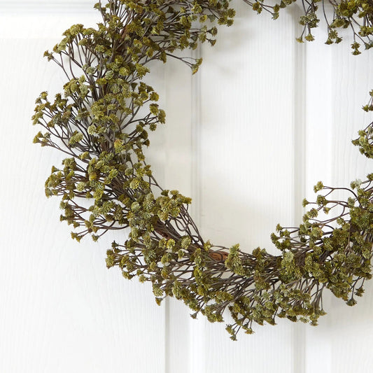 20-inch autumn gypsophila artificial wreath by Nearly Natural with yellow-green clusters on Tampa Home & Garden Store