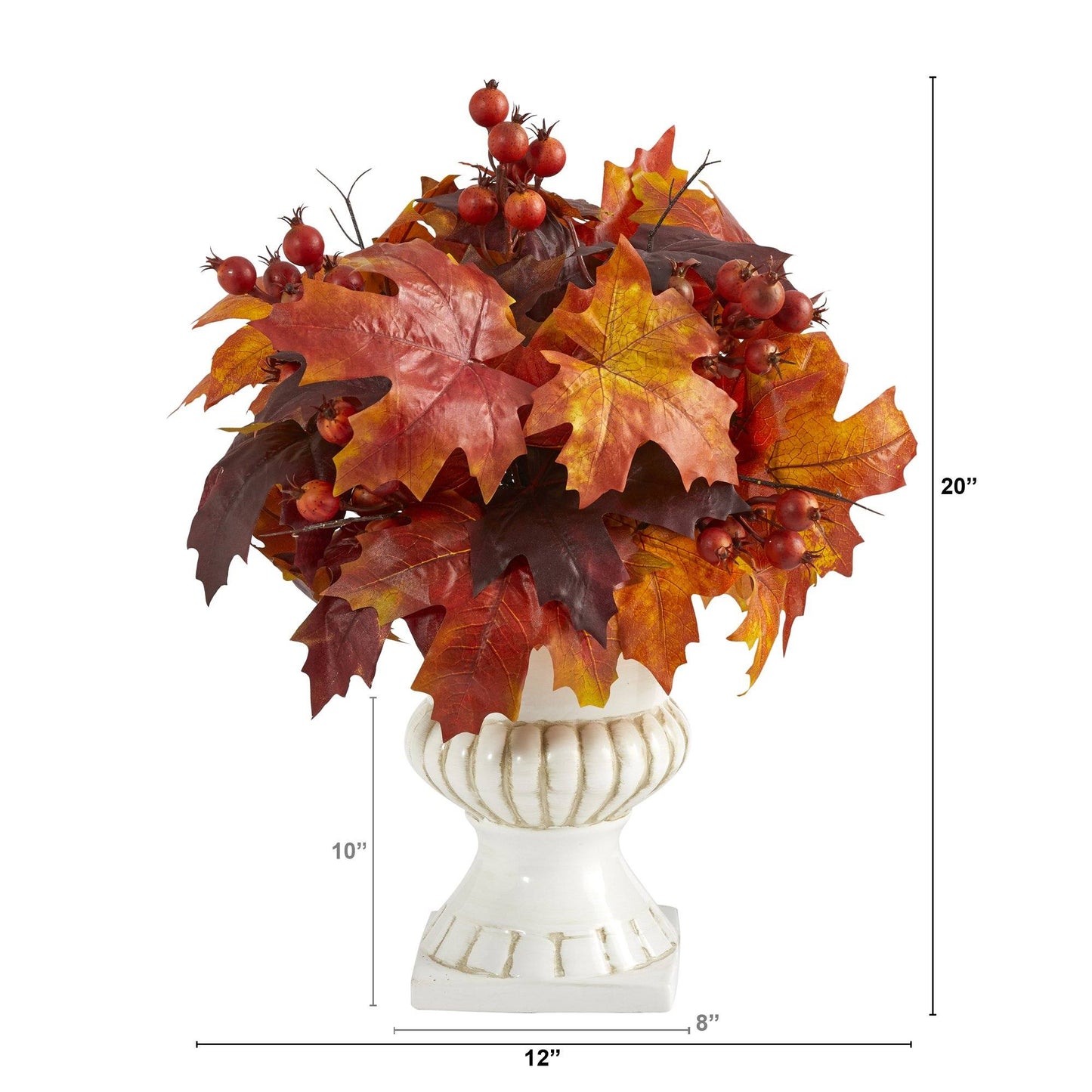 20” Autumn Maple Leaf and Berries Artificial Plant in White Urn - Tampa Home & Garden Store