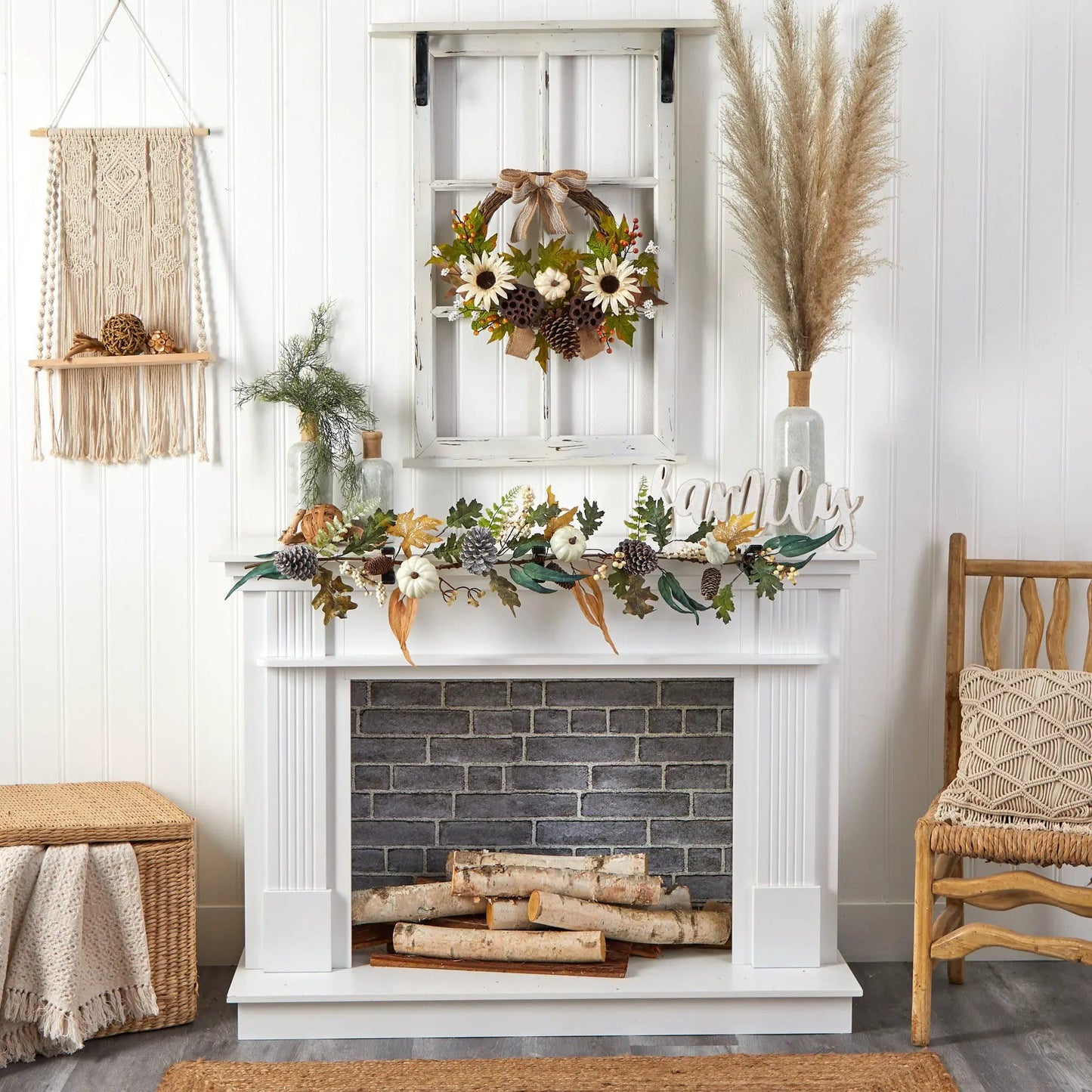 20” Autumn Sunflower, White Pumpkin and Dried Lotus Pod Artificial Fall Wreath with Decorative Bow - Tampa Home & Garden Store