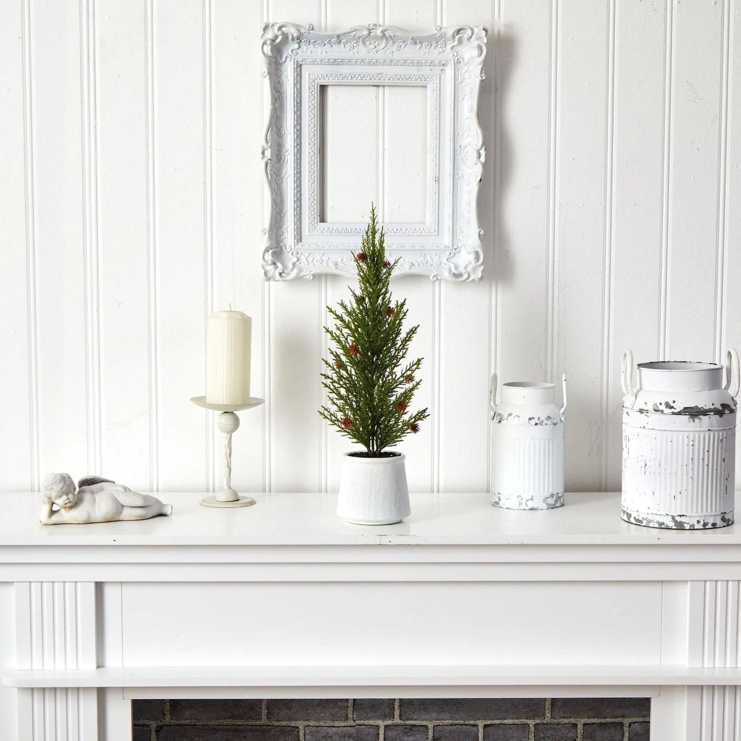20 inch cedar pine artificial Christmas tree with natural look in a white ceramic pot on Tampa Home & Garden Store