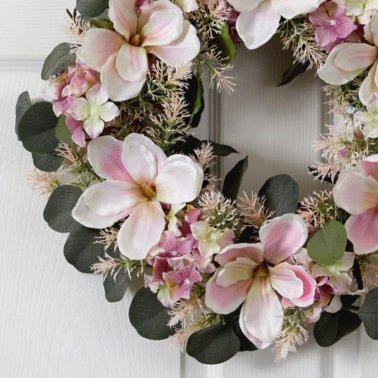 20” Hydrangea and Magnolia Artificial Wreath - Tampa Home & Garden Store