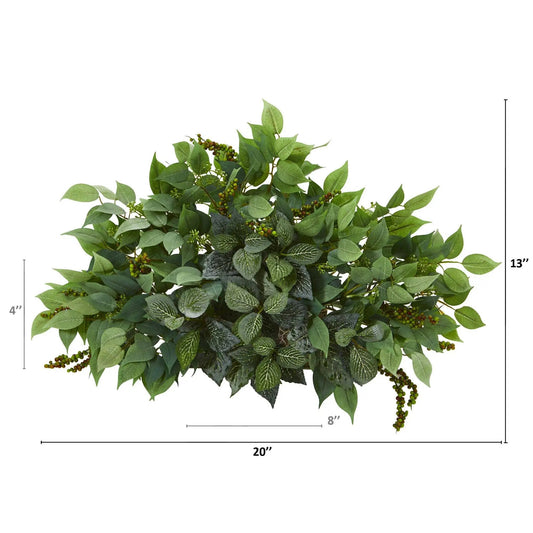 Artificial Mixed Ficus and Fittonia Ledge Plant with Berries, Nearly Natural on Tampa Home & Garden Store