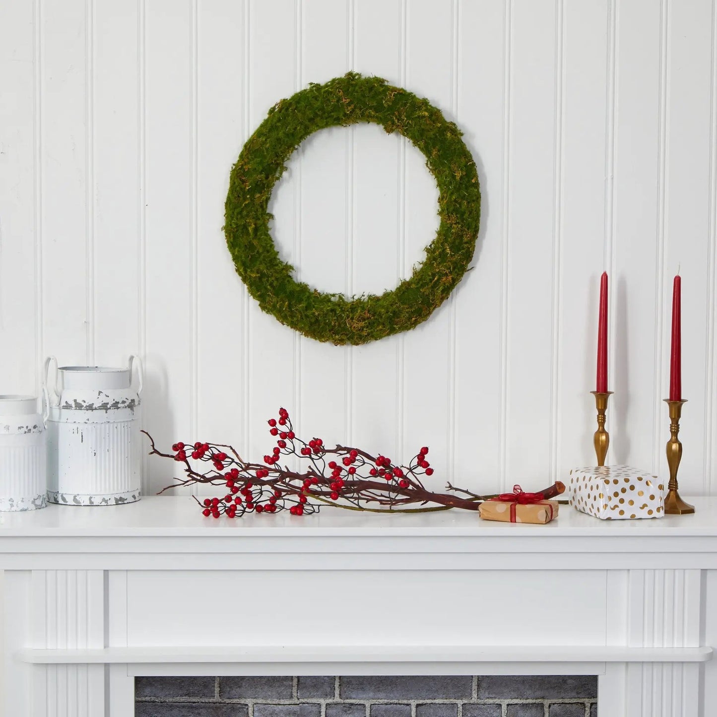 Moss Artificial Wreath, 20in diameter, Nearly Natural indoor wall decor on Tampa Home & Garden Store