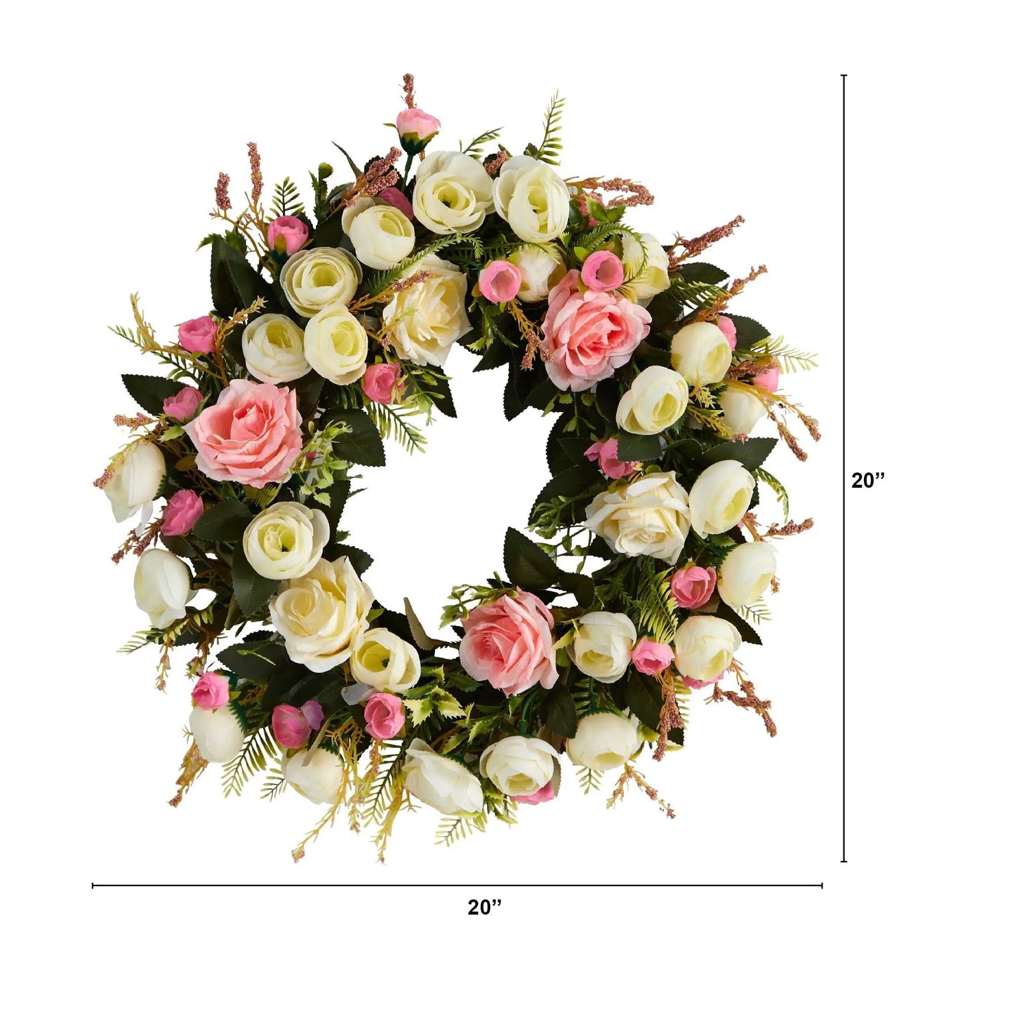 20-inch White and Pink Rose Artificial Wreath by Nearly Natural on Tampa Home & Garden Store