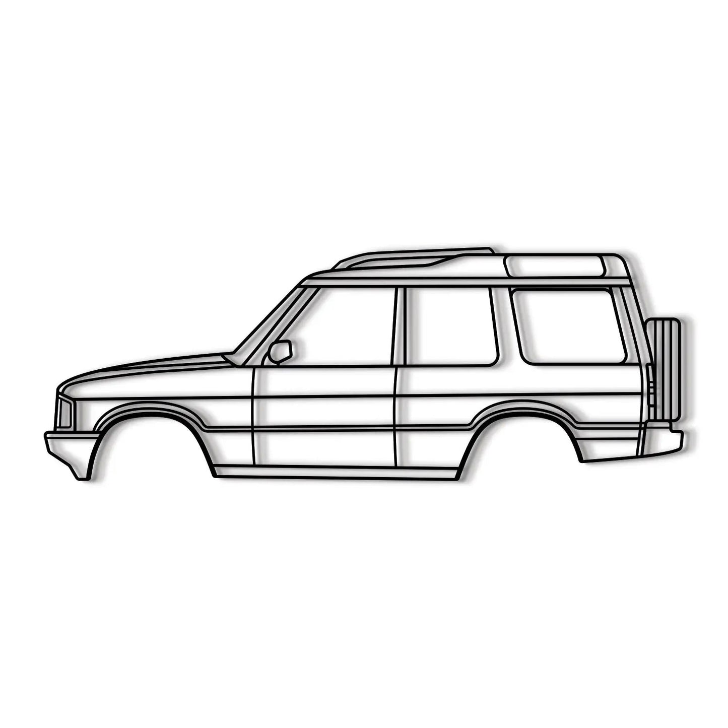 2000 Discovery Series II metal car wall art by Modello Turbo featuring SUV profile line art on Tampa Home & Garden Store