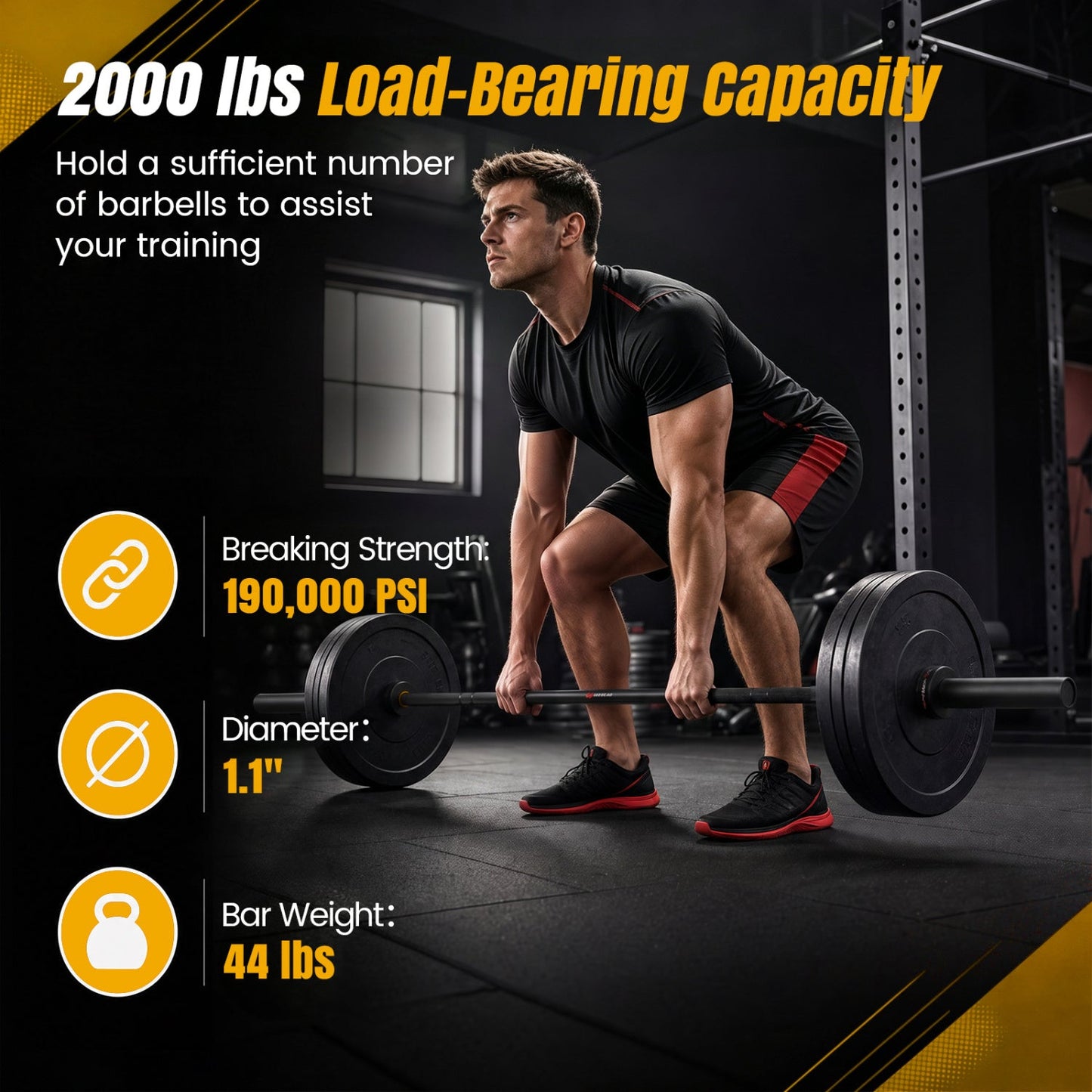 7ft Olympic Barbell DirectDeals with 2000 lbs load capacity for weightlifting in gym scene on Tampa Home & Garden Store