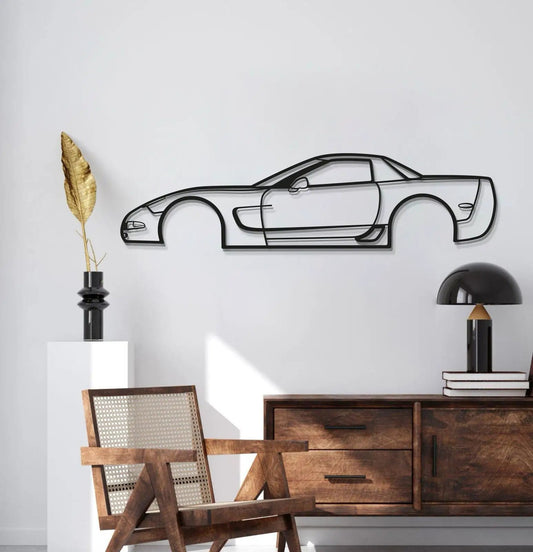 2001 Corvette Z06 metal wall art by Modello Turbo in black line-art silhouette on Tampa Home & Garden Store