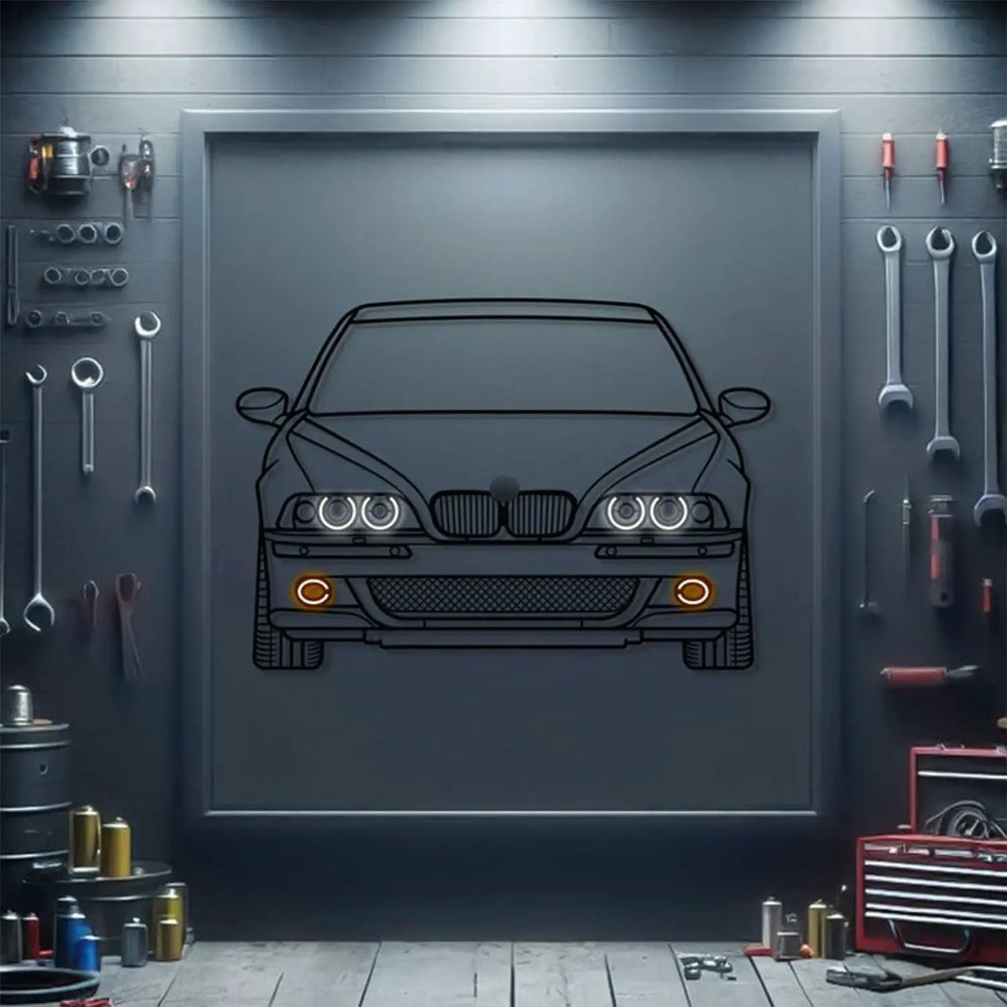 BMW M5 front-view metal neon wall art by Modello Turbo on Tampa Home & Garden Store