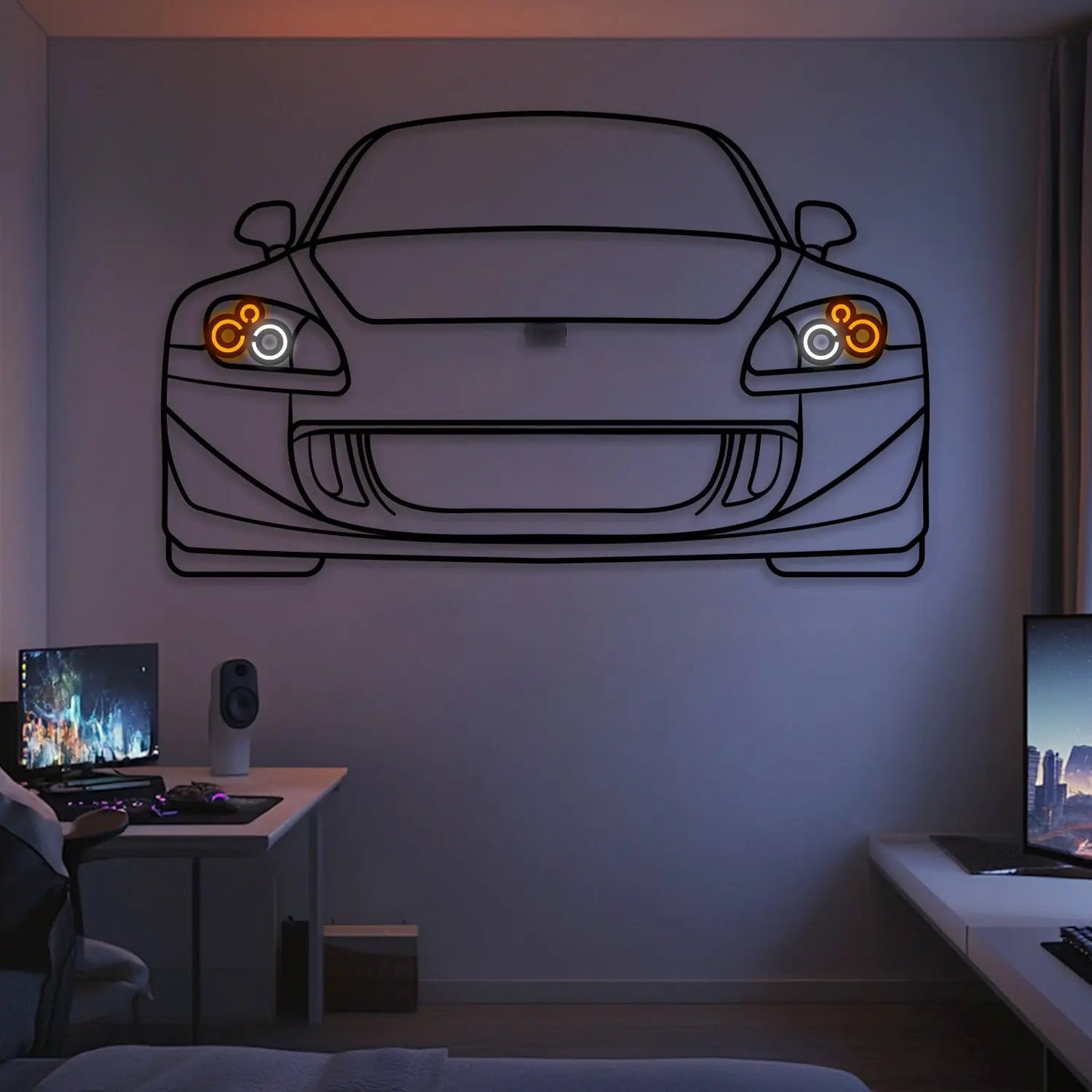 2004 S2000 Front View Metal Neon Car Wall Art Modello Turbo orange and white neon headlights on Tampa Home & Garden Store