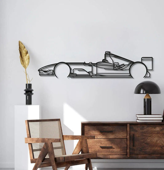 F1 2004 Classic Car Wall Art by Modello Turbo, black wireframe race car silhouette on Tampa Home & Garden Store