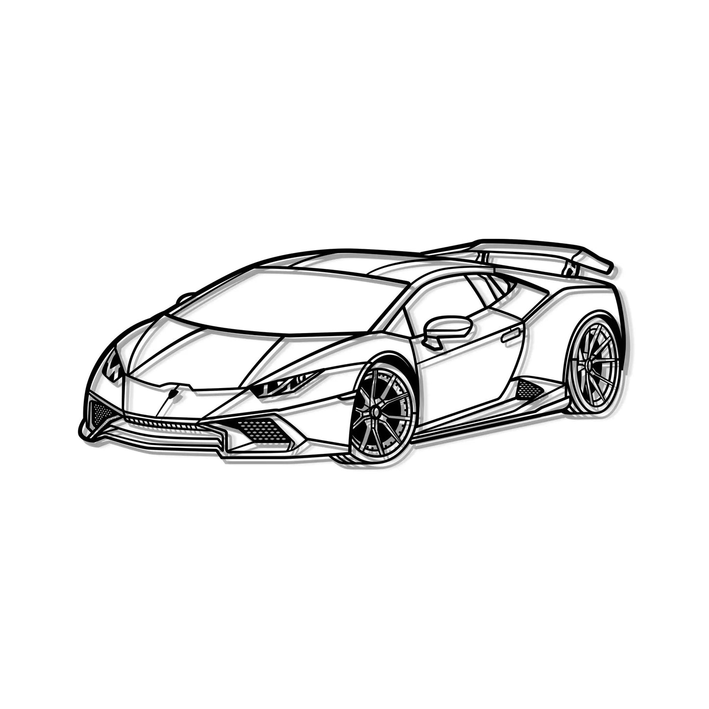 2005 Huracan metal wall art, black line-drawn sports car in perspective, Modello Turbo on Tampa Home & Garden Store