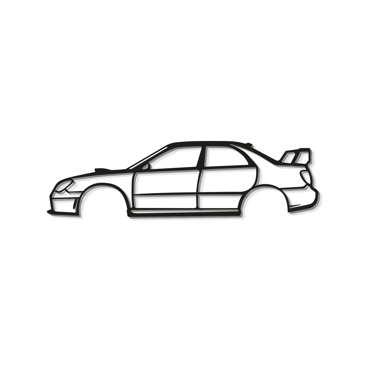 Metal wall art: 2006 WRX STI Hawkeye car by Modello Turbo, black line art on Tampa Home & Garden Store