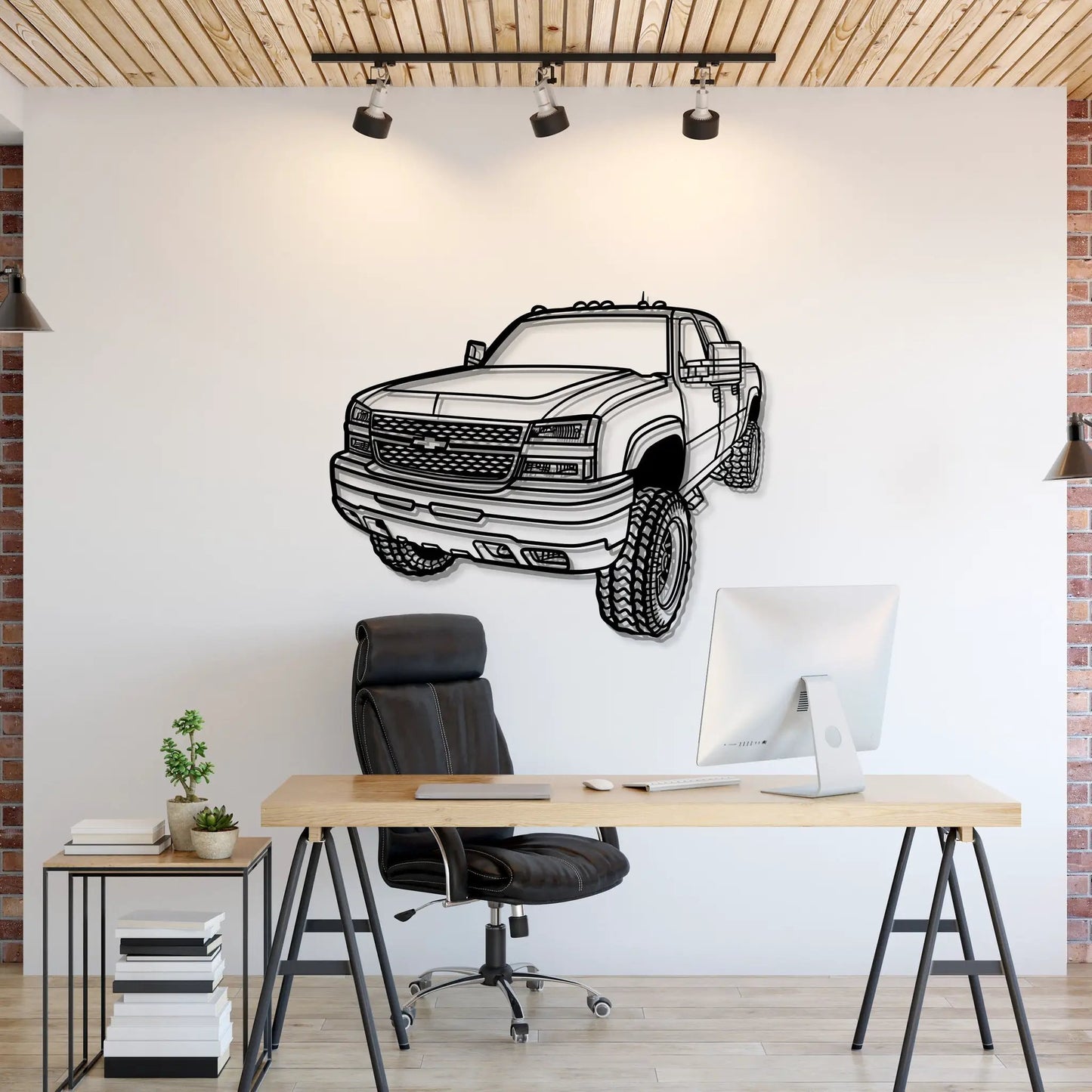 2007 Silverado Perspective Metal Wall Art by Modello Turbo, black line drawing on Tampa Home & Garden Store