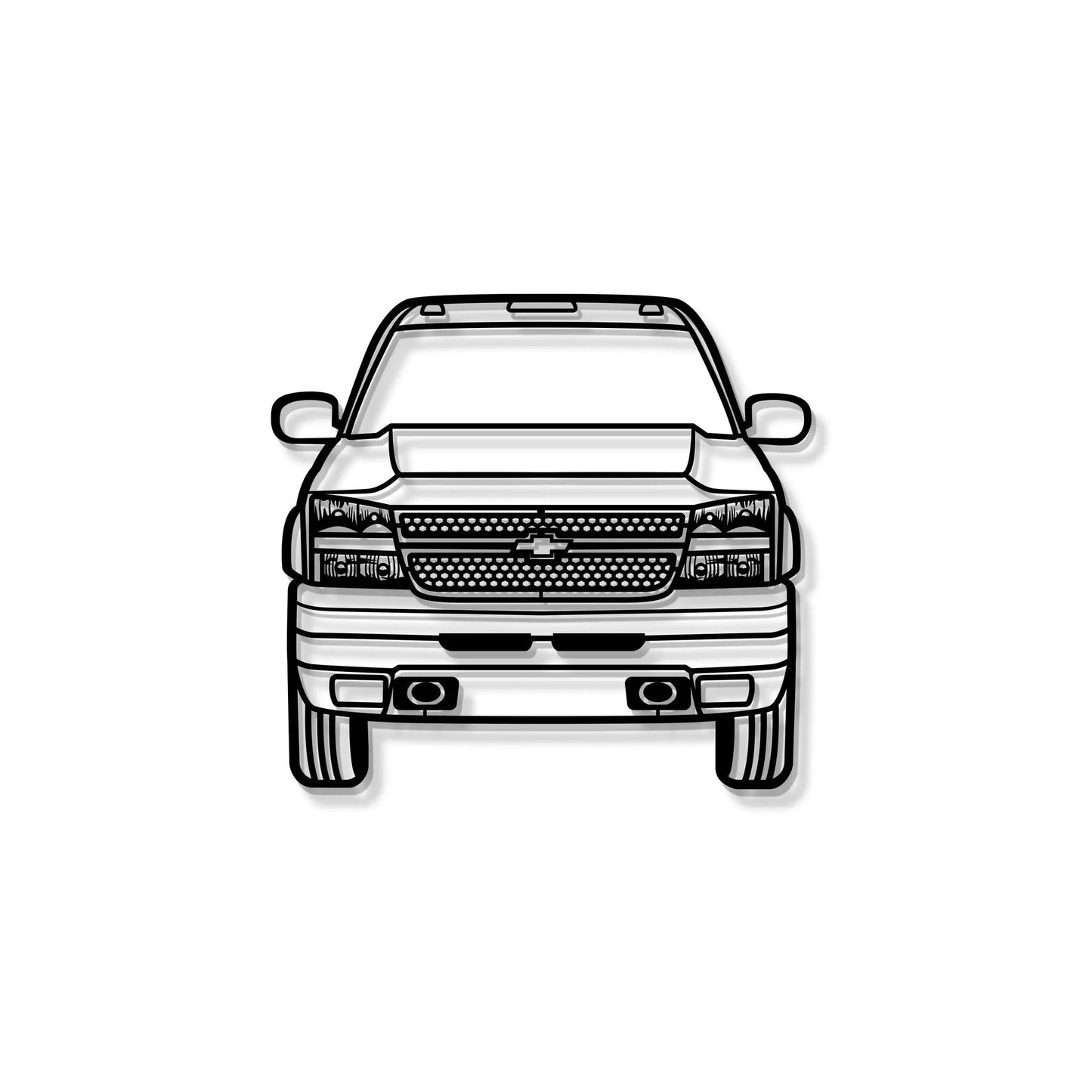 2007 Silverado Duramax Front View Metal Wall Art, black-and-white line art by Modello Turbo on Tampa Home & Garden Store
