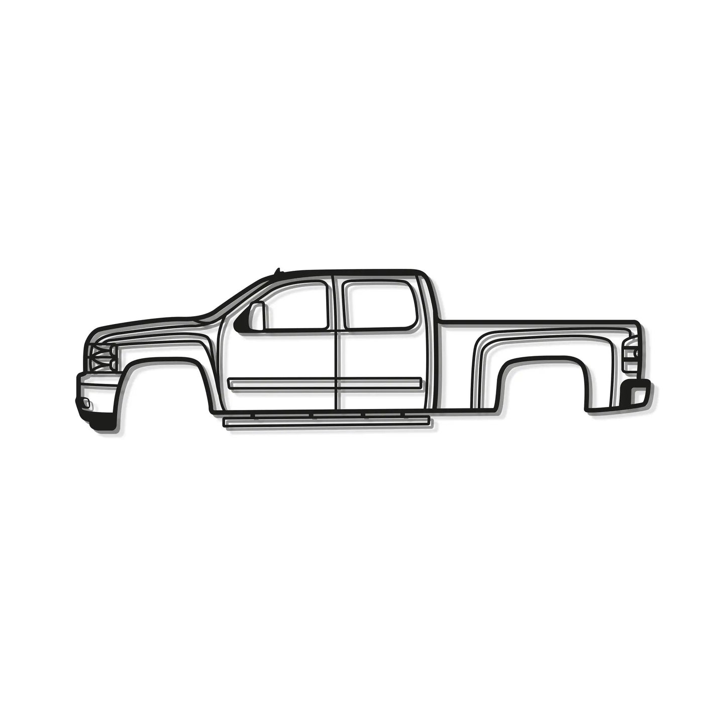 2007 Silverado 1500 metal wall art by Modello Turbo, black-line pickup truck silhouette on Tampa Home & Garden Store