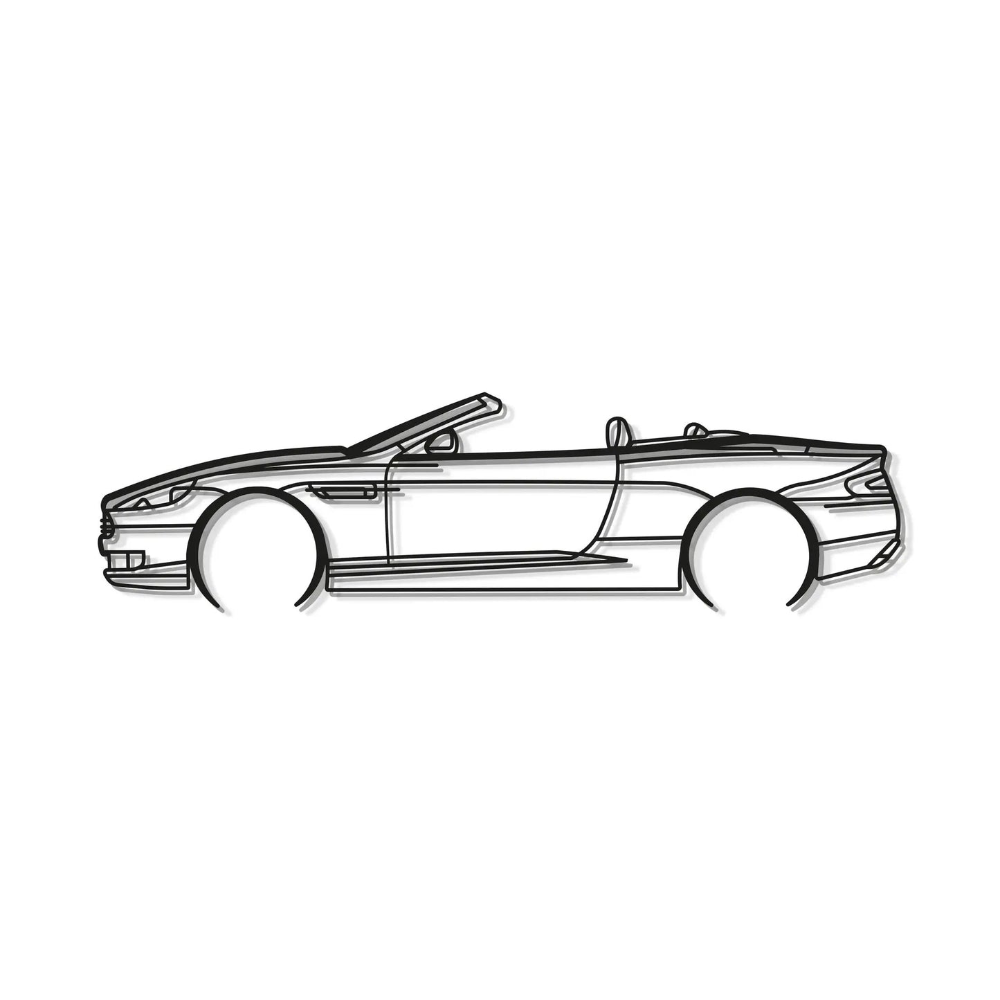 2008 DB9 Convertible metal wall art decor, line-drawn open-top car sketch on Tampa Home & Garden Store