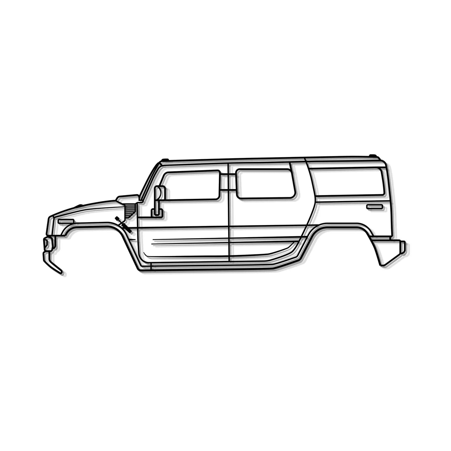 2010 H2 Metal Wall Art silhouette of rugged SUV, black line art, Modello Turbo on Tampa Home & Garden Store