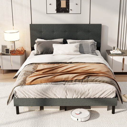 Queen Size Upholstered Bed Frame Linen Platform Bed-Dark Gray - Tampa Home & Garden Store