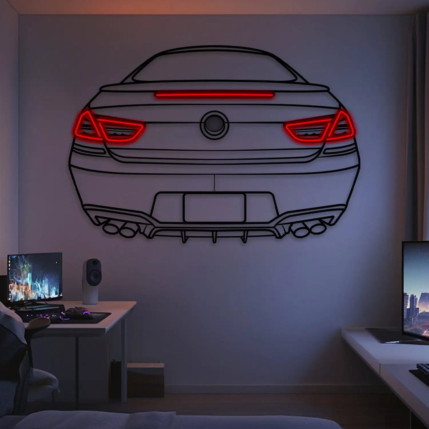 2013 650i Coupe Imola Red wall art neon metal rear outline by Modello Turbo on Tampa Home & Garden Store